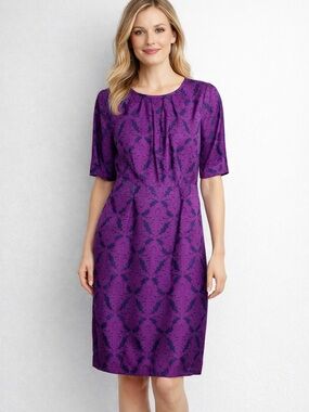 Banana Republic Sheath Silk Blend Dress Size 6 Purple Floral Career